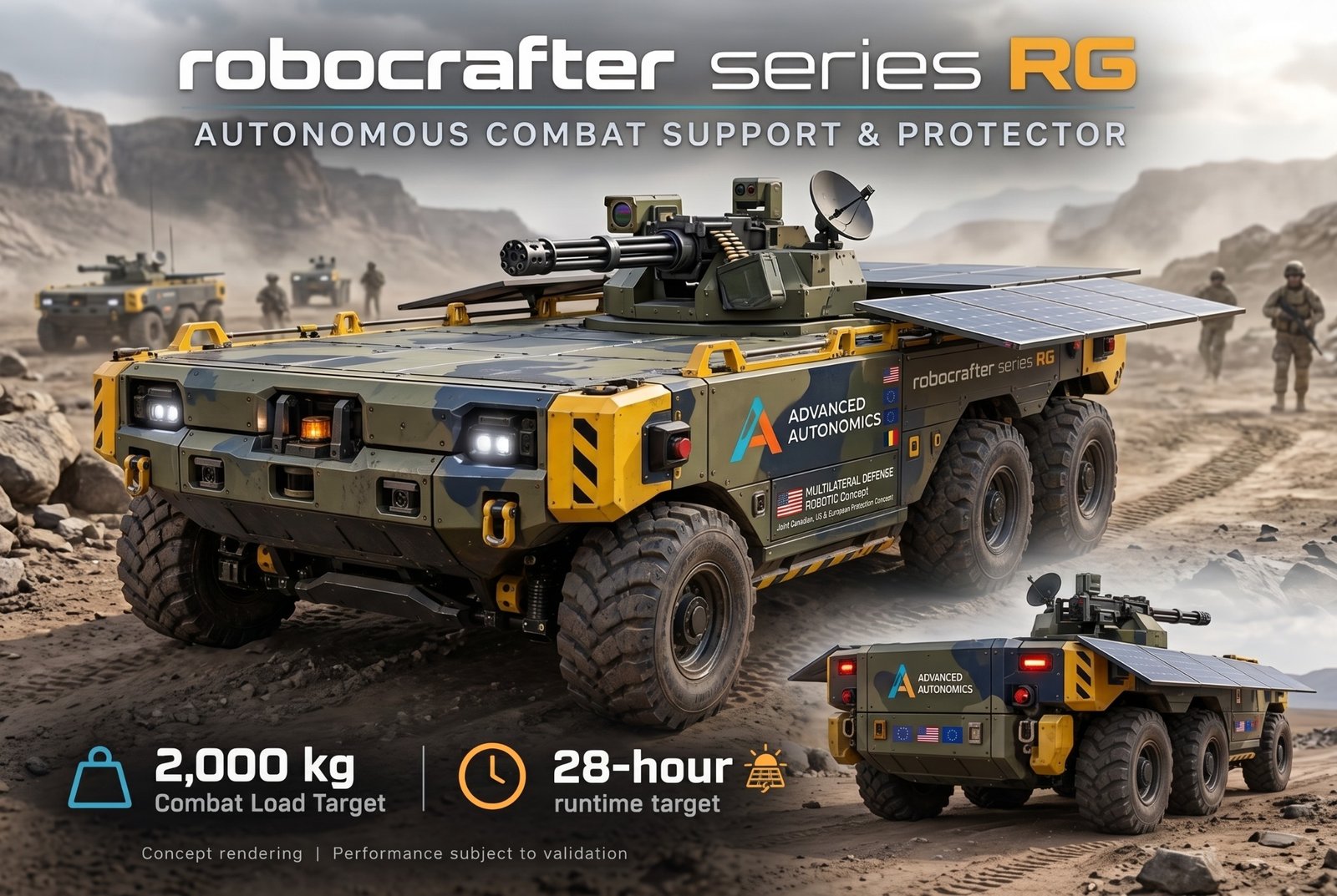 Concept rendering of an autonomous ground vehicle for border protection in desert terrain